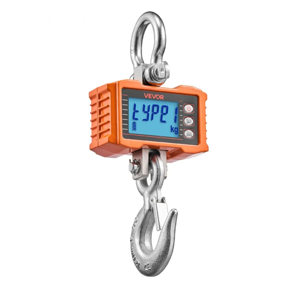 VEVOR Digital Crane Scale, 4400 lbs/2000 kg Max Capacity, Heavy Duty Industrial Hanging Scale with Cast Aluminum Case & LCD Display, 1 lbs Division & 3 Unit Switch, Remote Control for Garage Factory