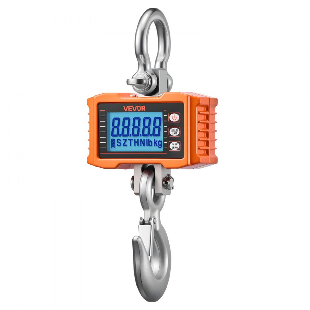 VEVOR Digital Crane Scale, 4400 lbs/2000 kg Max Capacity, Heavy Duty Industrial Hanging Scale with Cast Aluminum Case & LCD Display, 1 lbs Division & 3 Unit Switch, Remote Control for Garage Factory