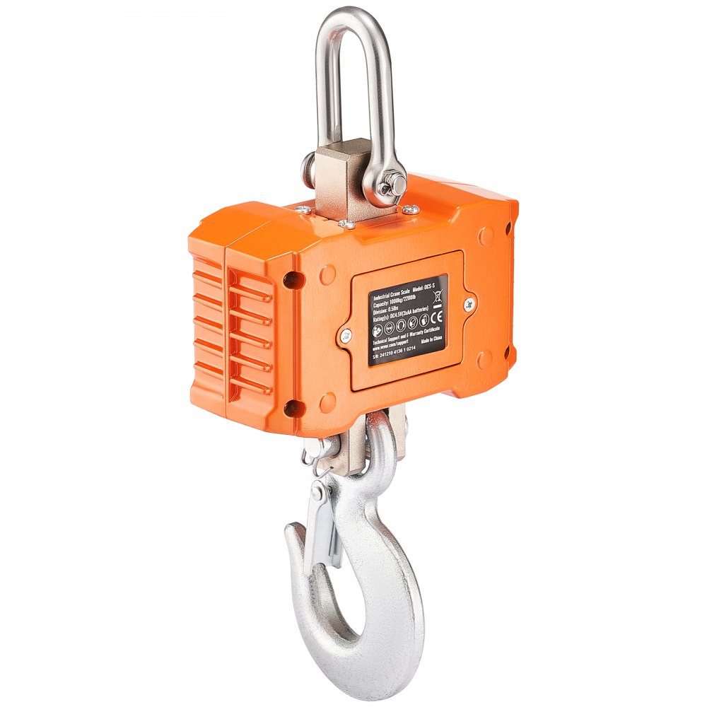 VEVOR Digital Crane Scale, 2200 lbs/1000 kg, Industrial Heavy Duty Hanging Scale with Remote Control, Cast Aluminum Case & LCD Screen, High Precision for Construction, Factory, Farm, Hunting (Orange)