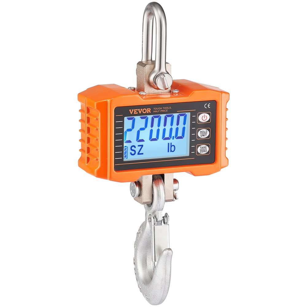 VEVOR Digital Crane Scale, 2200 lbs/1000 kg, Industrial Heavy Duty Hanging Scale with Remote Control, Cast Aluminum Case & LCD Screen, High Precision for Construction, Factory, Farm, Hunting (Orange)