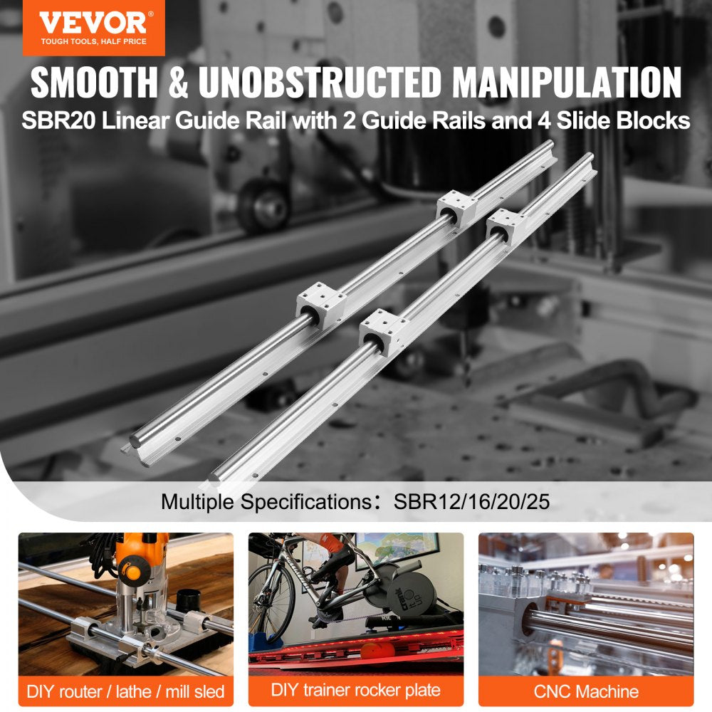 VEVOR Linear Motion Set, SBR20 2200mm, Comes with Two 86.6-inch SBR20 Rails & Four SBR20UU Blocks, Ideal for DIY CNC & Automated Projects