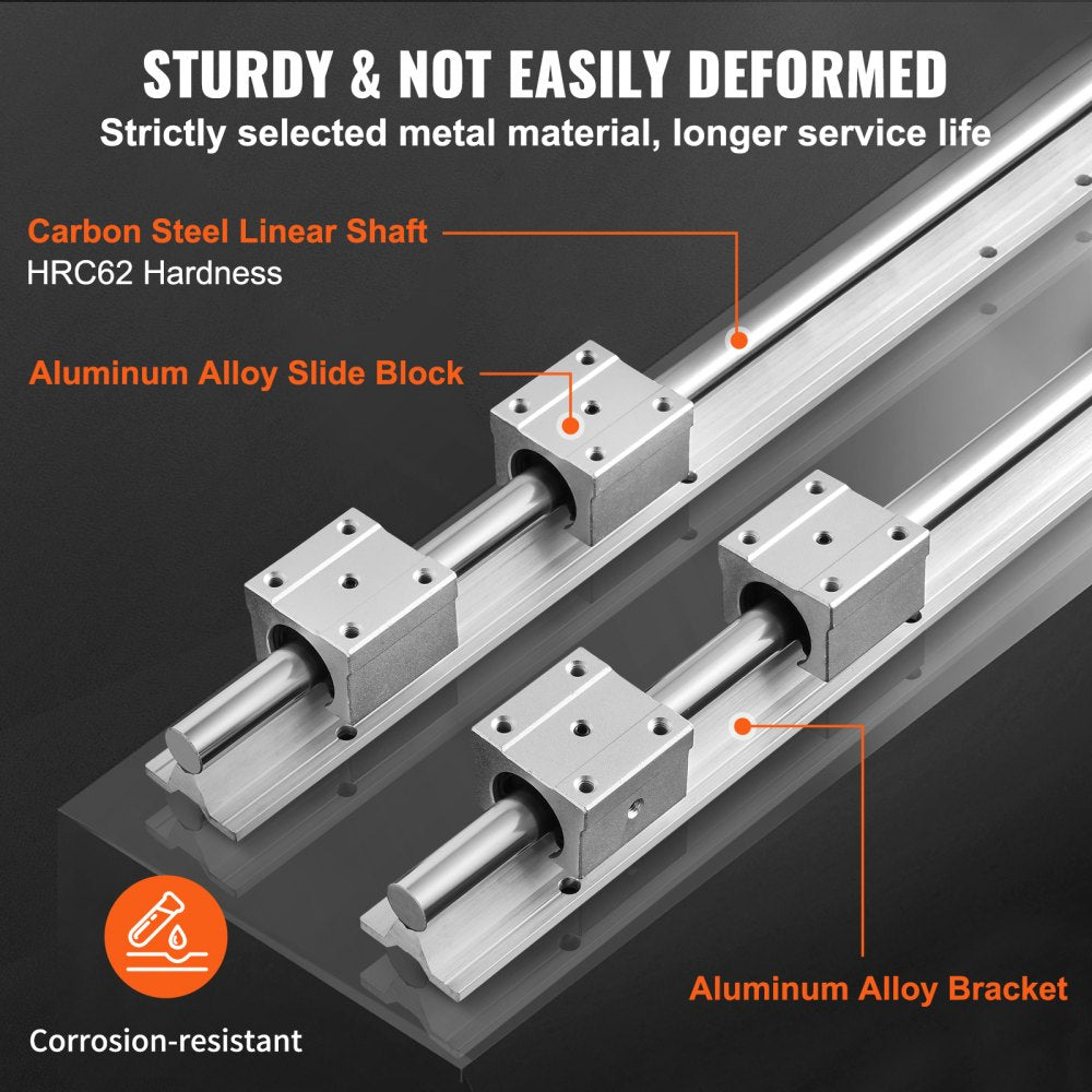 VEVOR Linear Motion Set, SBR20 2200mm, Comes with Two 86.6-inch SBR20 Rails & Four SBR20UU Blocks, Ideal for DIY CNC & Automated Projects