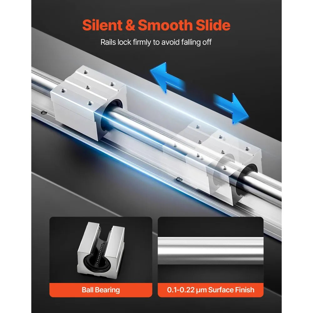 VEVOR Linear Rail Kit, SBR20, 2Pcs 2000 mm (78.74 inch) Linear Motion Guide Rails and 4Pcs Bearing Slide Blocks, Fully Supported Shaft, for Cutting, Grinding, Milling, Drilling Machines, and More