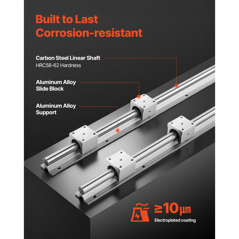 VEVOR Linear Rail Kit, SBR25, 2Pcs 1200 mm (47.24 inch) Linear Motion Guide Rails and 4Pcs Bearing Slide Blocks, Fully Supported Shaft, for Cutting, Grinding, Milling, Drilling Machines, and More