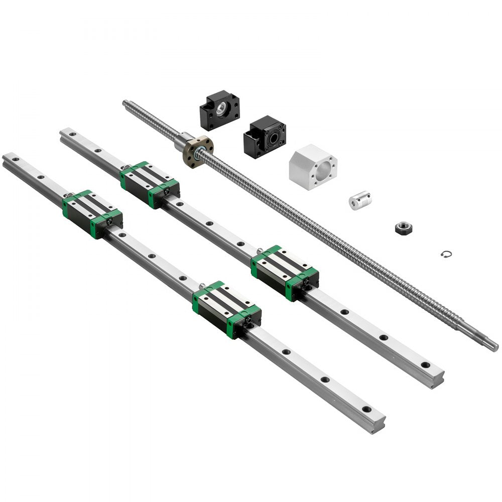 VEVOR Linear Guide Rail, 2PCS HGR20-1000mm Linear Slide Rail + 1Pcs RM1605-1000mm Ballscrew with BF12/BK12 Kit, Coupling, Slide Blocks Linear Guide Rail Set for DIY CNC Routers Lathes Mills