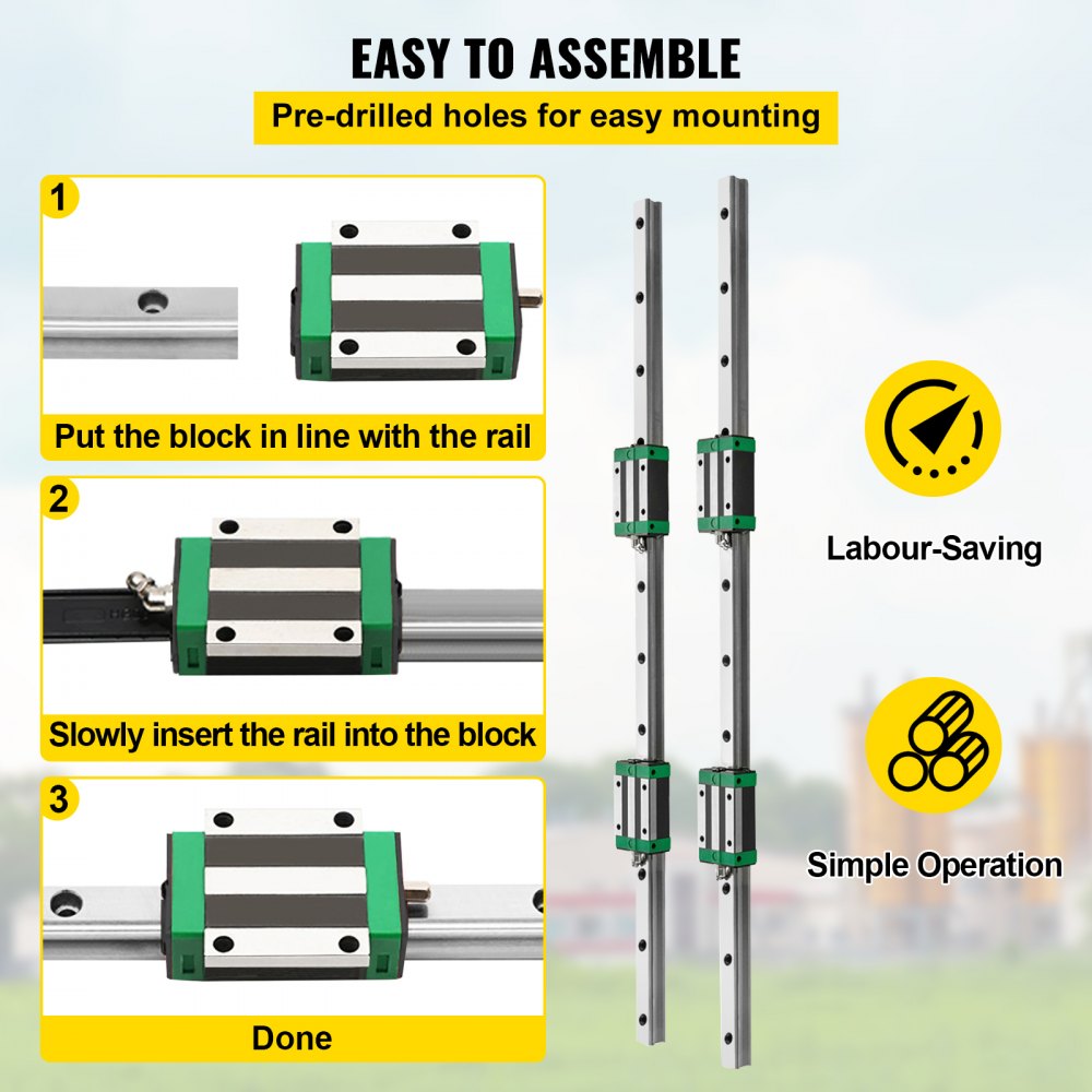 VEVOR Linear Guide Rail 2Pcs HGR20-1500mm Linear Slide Rail with 1Pcs RM1605-1500mm Ballscrew with BF12/BK12 Kit Linear Slide Rail Guide Rail Square for DIY CNC Routers Lathes Mills