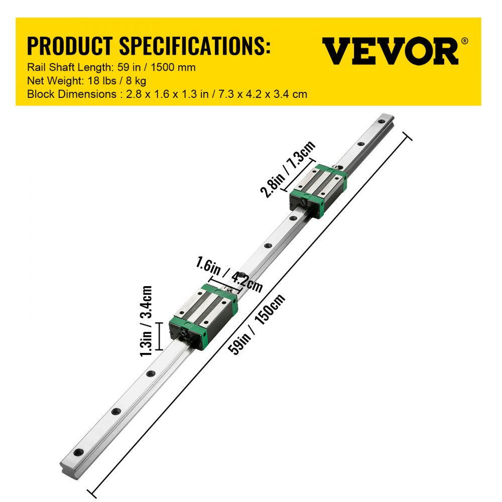 VEVOR Linear Guide Rail 2Pcs HGR20-1500mm Linear Slide Rail with 1Pcs RM1605-1500mm Ballscrew with BF12/BK12 Kit Linear Slide Rail Guide Rail Square for DIY CNC Routers Lathes Mills