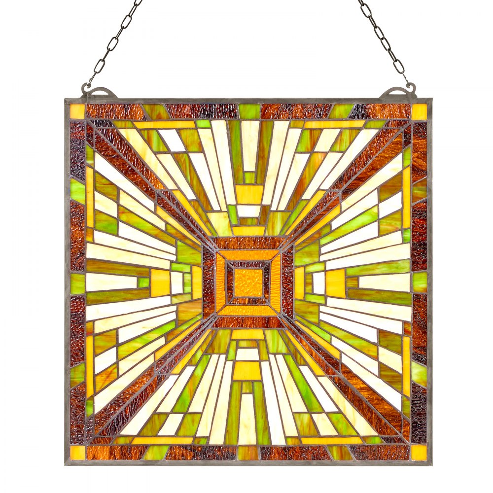 VEVOR Stained Glass Window Panel, 20 x 21 in, Tiffany Style Hanging Transom Window Panel with Chain, Large Vertical Rectangle Stain Glass, Vintage Traditional Art Handcrafts for Kitchen Home Decor