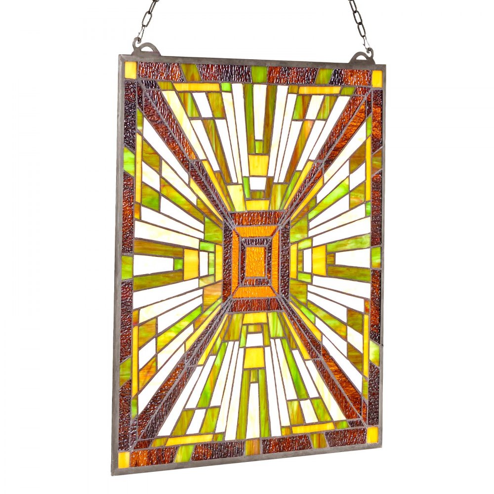 VEVOR Stained Glass Window Panel, 20 x 21 in, Tiffany Style Hanging Transom Window Panel with Chain, Large Vertical Rectangle Stain Glass, Vintage Traditional Art Handcrafts for Kitchen Home Decor