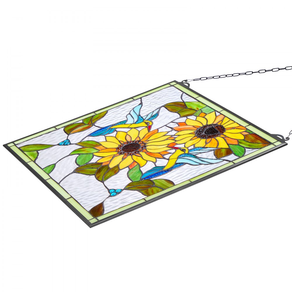 VEVOR Stained Glass Window Panel, 20 x 20 in, Tiffany Style Hanging Transom Window Panel with Chain, Large Vertical Rectangle Stain Glass, Vintage Traditional Art Handcrafts for Kitchen Home Decor