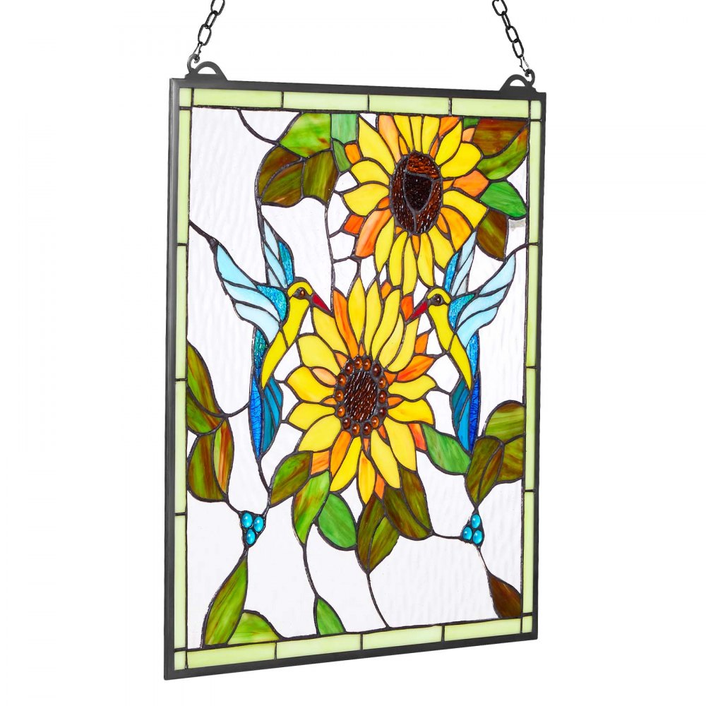 VEVOR Stained Glass Window Panel, 20 x 20 in, Tiffany Style Hanging Transom Window Panel with Chain, Large Vertical Rectangle Stain Glass, Vintage Traditional Art Handcrafts for Kitchen Home Decor