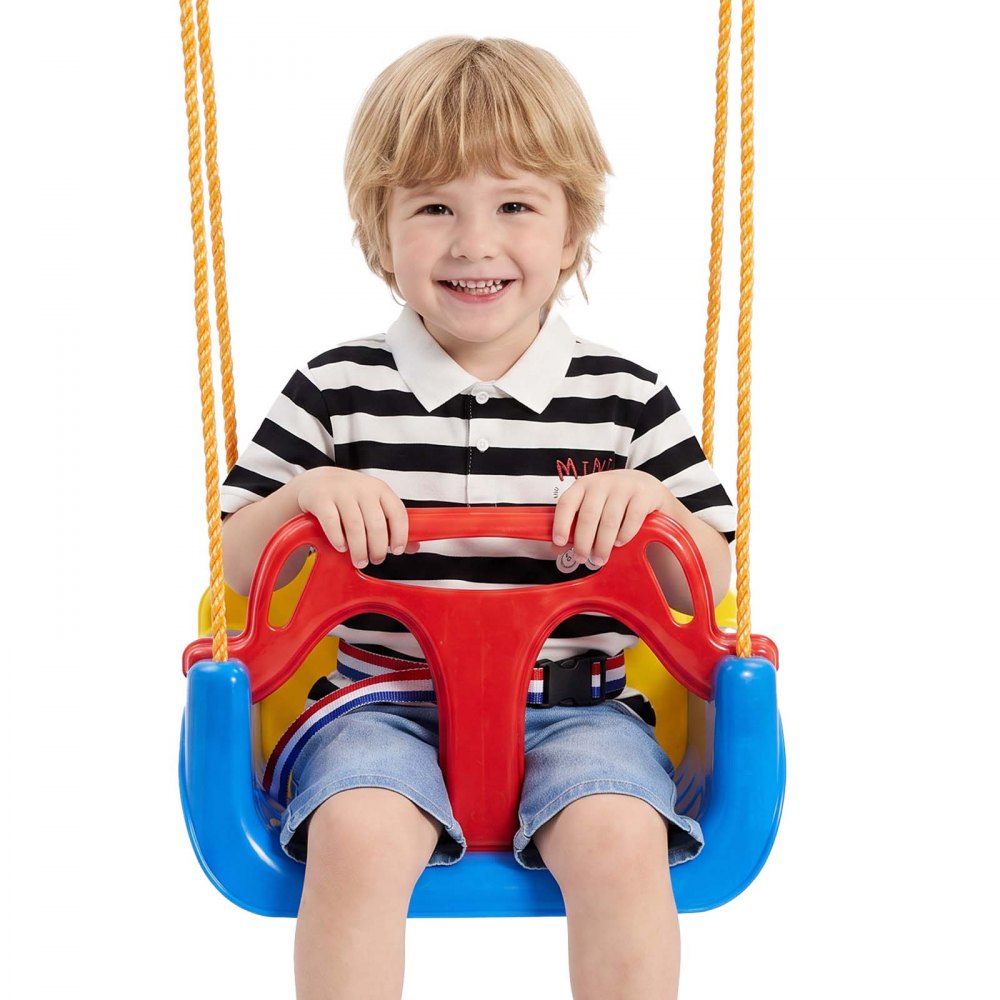 VEVOR 3-in-1 Baby Swing Seat 300 lbs Capacity Toddler Swing Red/Yellow/Blue, for Indoor & Outdoor Playground, with Adjustable Ropes and Snap Hooks, Snug & Secure Detachable Infants to Teens Kids Seat