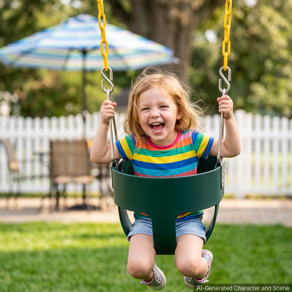 VEVOR Toddler Swing 300 lbs High Back Full Bucket Baby Swing Seat Green, for Outdoor & Indoor Backyard Playground, Heavy-Duty Coated Chains and Carabiners, Fully Assembled Seat for Toddlers Age 3+