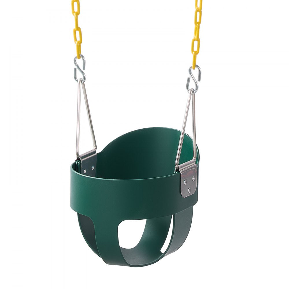 VEVOR Toddler Swing 300 lbs High Back Full Bucket Baby Swing Seat Green, for Outdoor & Indoor Backyard Playground, Heavy-Duty Coated Chains and Carabiners, Fully Assembled Seat for Toddlers Age 3+