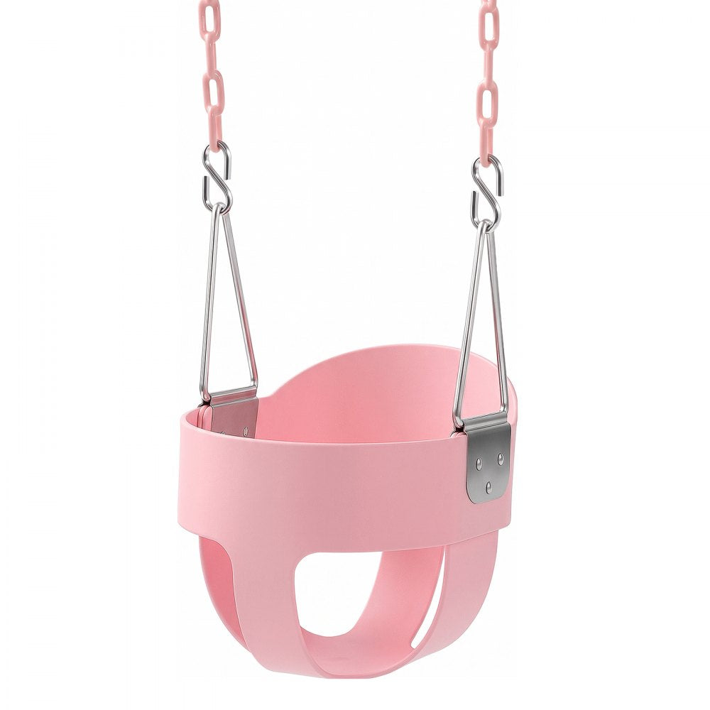 VEVOR Toddler Swing 300 lbs High Back Full Bucket Baby Swing Seat Pink, for Outdoor & Indoor Backyard Playground, Heavy-Duty Coated Chains and Carabiners, Fully Assembled Seat for Toddlers Age 3+