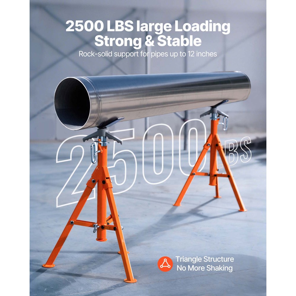 VEVOR Pipe Stand, 2500LBS Heavy Duty Pipe Jack Stands, 27.2"-52" Height Adjustable V Head Pipe Stand, 45# Steel Folding Jack Stand for 1/2-12 inches Pipes