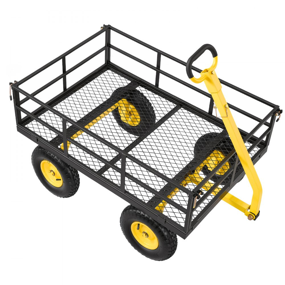 VEVOR Steel Garden Cart, 1200 lbs Heavy Duty Pullable Garden Wagon Yard Cart, 2 in 1 Outdoor Metal Utility Wagon Yard Trailer with 13" All Terrain Tires, Mesh Detachable Sides and 180° Rotating Handle