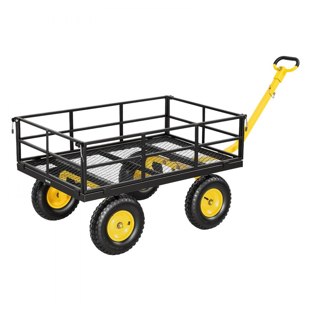 VEVOR Steel Garden Cart, 1200 lbs Heavy Duty Pullable Garden Wagon Yard Cart, 2 in 1 Outdoor Metal Utility Wagon Yard Trailer with 13" All Terrain Tires, Mesh Detachable Sides and 180° Rotating Handle