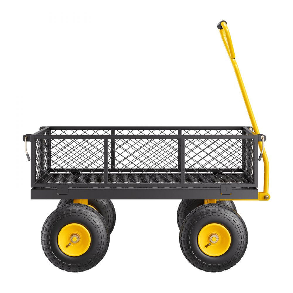 VEVOR 500 Lbs Steel Garden Cart, Heavy Duty Garden Wagon Cart Pullable on Wheels, Metal Yard Utility Wagon Carts with 10" All Terrain Tires, Mesh Removable Sides and 180°Rotating Handle