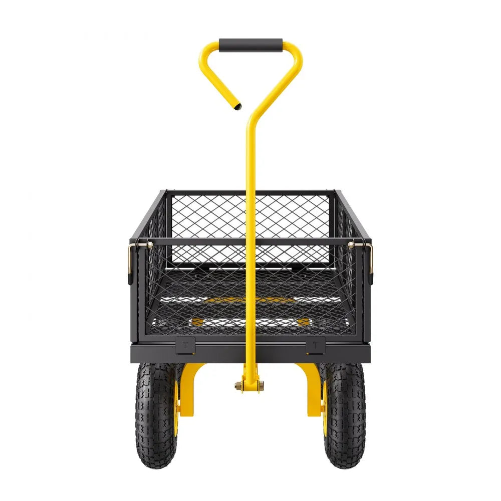 VEVOR 900 Lbs Heavy Duty Steel Garden Cart, Garden Wagon Cart on Wheels, Outdoor Metal Yard Utility Wagon Carts with 10" Tires and Mesh Removable Sides(Convert to Flatbed) and 180°Rotating Handle