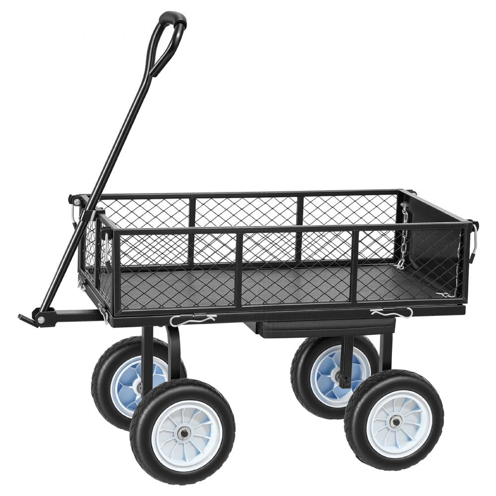 VEVOR Garden Cart with Seat, 500 LBS, Rolling Steel Garden Work Seat with Wheels, Heavy Duty Gardening Stool, with Tool Tray & Adjustable Handle, Outdoor Yard Wagon, for Lawn, Patio, Backyard, Black