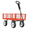 VEVOR Garden Cart, 900 LBS, Heavy Duty Steel Yard and Garden Utility Wagon with 10-Inch Tires, Outdoor Gardening Stool with Adjustable Handle, Detachable Side Panels, Attach to ATV or Tractor, Red