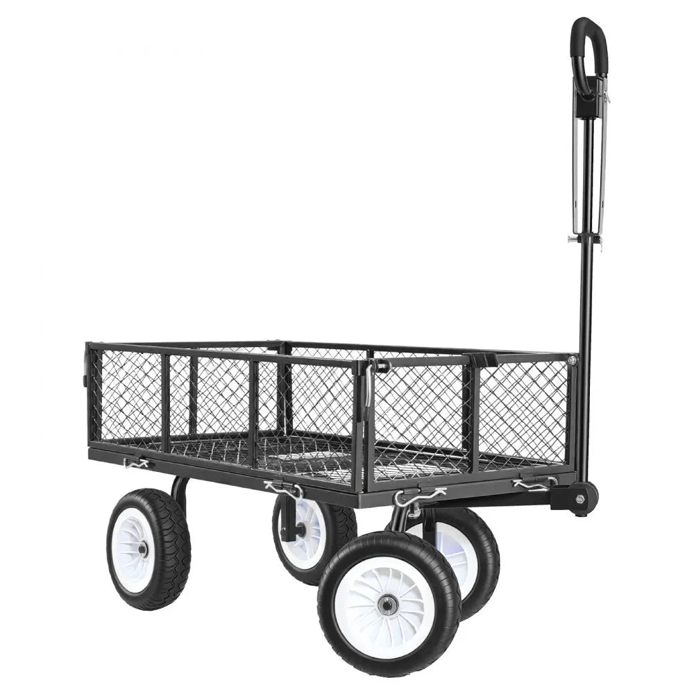 VEVOR Garden Cart, 900 LBS, Heavy Duty Steel Yard and Garden Utility Wagon with 10-Inch Tires, Outdoor Gardening Stool with Adjustable Handle, Detachable Side Panels, Attach to ATV or Tractor, Black