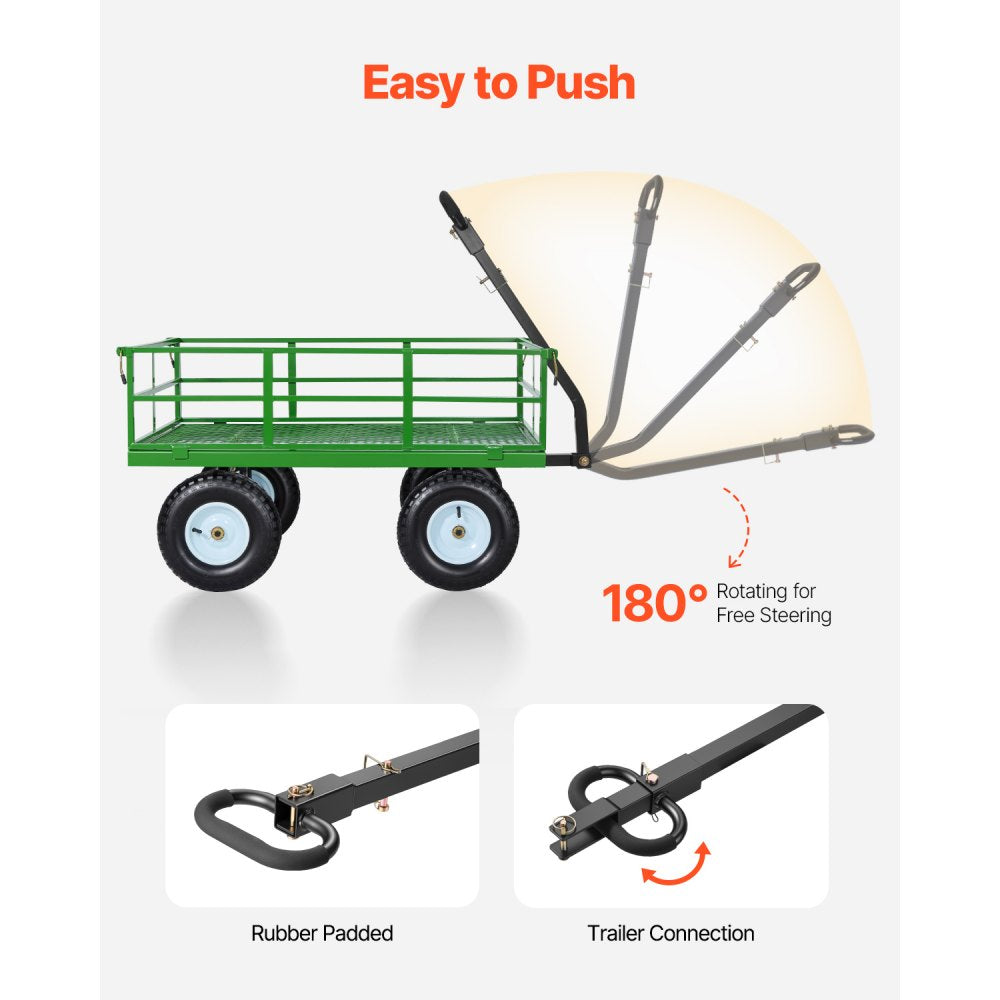 VEVOR Steel Garden Cart, 1200 lbs Heavy Duty Pullable Garden Wagon Yard Cart, 2 in 1 Outdoor Metal Utility Wagon Yard Trailer with 13" All Terrain Tires, Mesh Detachable Sides and 180° Rotating Handle