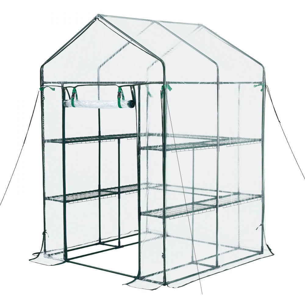 VEVOR Walk-in Green House, 54 x 54 x 77.2 in, Greenhouse with Shelves, High Strength PE Cover with Zipper Door and Steel Frame, Assembly in Minutes, Suitable for Planting and Storage