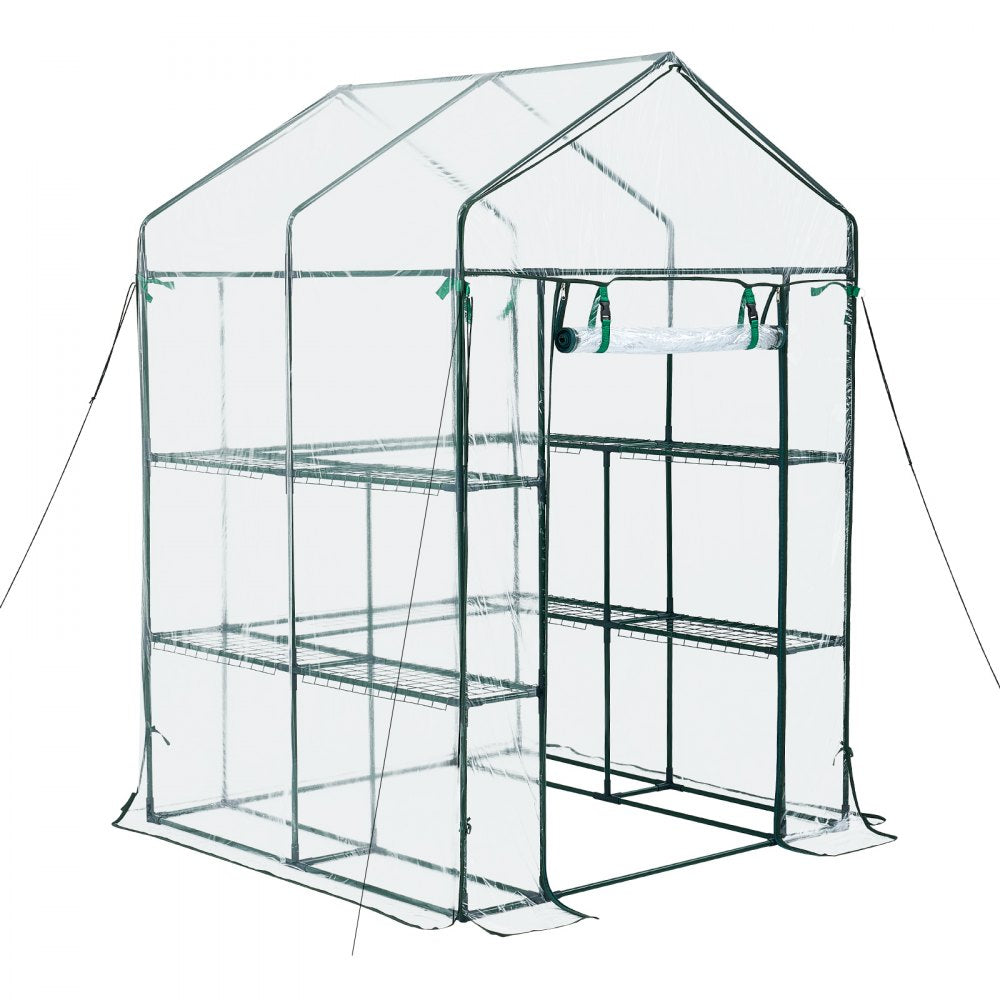 VEVOR Walk-in Green House, 54 x 54 x 77.2 in, Greenhouse with Shelves, High Strength PE Cover with Zipper Door and Steel Frame, Assembly in Minutes, Suitable for Planting and Storage