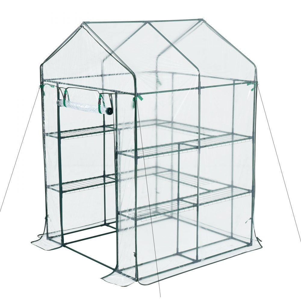 VEVOR Walk-in Green House, 54 x 54 x 77.2 in, Greenhouse with Shelves, High Strength PE Cover with Zipper Door and Steel Frame, Assembly in Minutes, Suitable for Planting and Storage
