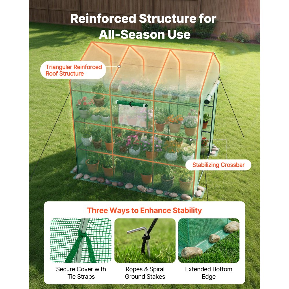 VEVOR Walk-in Green House, 54 x 81.1 x 77.2 in, Greenhouse with Shelves, High Strength PE Cover with Zipper Door and Steel Frame, Assembly in Minutes, Suitable for Planting and Storage