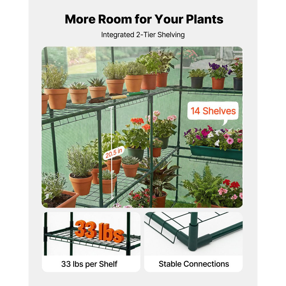 VEVOR Walk-in Green House, 54 x 81.1 x 77.2 in, Greenhouse with Shelves, High Strength PE Cover with Zipper Door and Steel Frame, Assembly in Minutes, Suitable for Planting and Storage