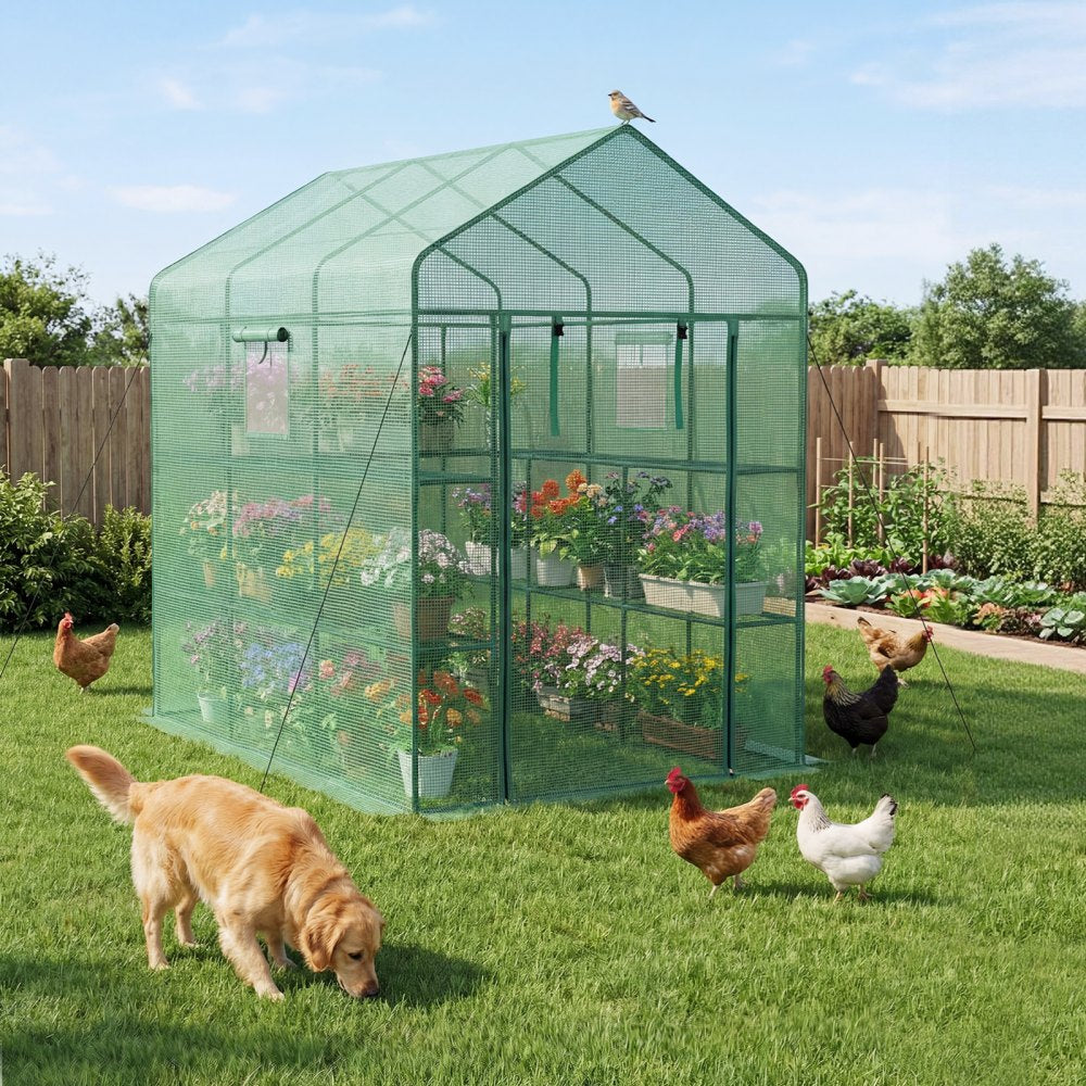 VEVOR Walk-in Green House, 54 x 81.1 x 77.2 in, Greenhouse with Shelves, High Strength PE Cover with Zipper Door and Steel Frame, Assembly in Minutes, Suitable for Planting and Storage