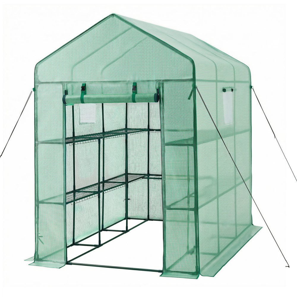 VEVOR Walk-in Green House, 54 x 81.1 x 77.2 in, Greenhouse with Shelves, High Strength PE Cover with Zipper Door and Steel Frame, Assembly in Minutes, Suitable for Planting and Storage