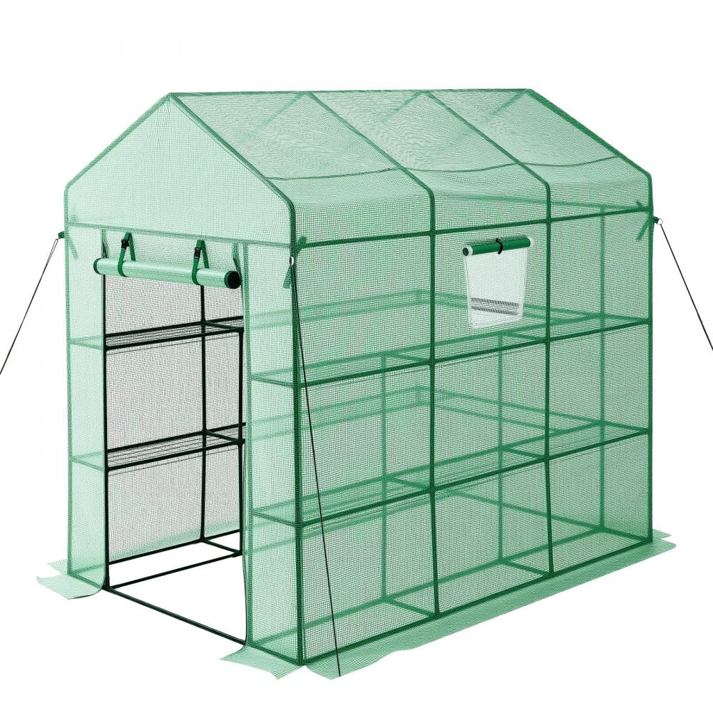 VEVOR Walk-in Green House, 54 x 81.1 x 77.2 in, Greenhouse with Shelves, High Strength PE Cover with Zipper Door and Steel Frame, Assembly in Minutes, Suitable for Planting and Storage