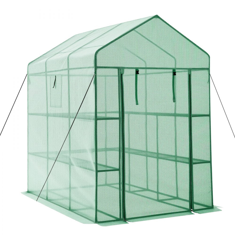 VEVOR Walk-in Green House, 54 x 81.1 x 77.2 in, Greenhouse with Shelves, High Strength PE Cover with Zipper Door and Steel Frame, Assembly in Minutes, Suitable for Planting and Storage