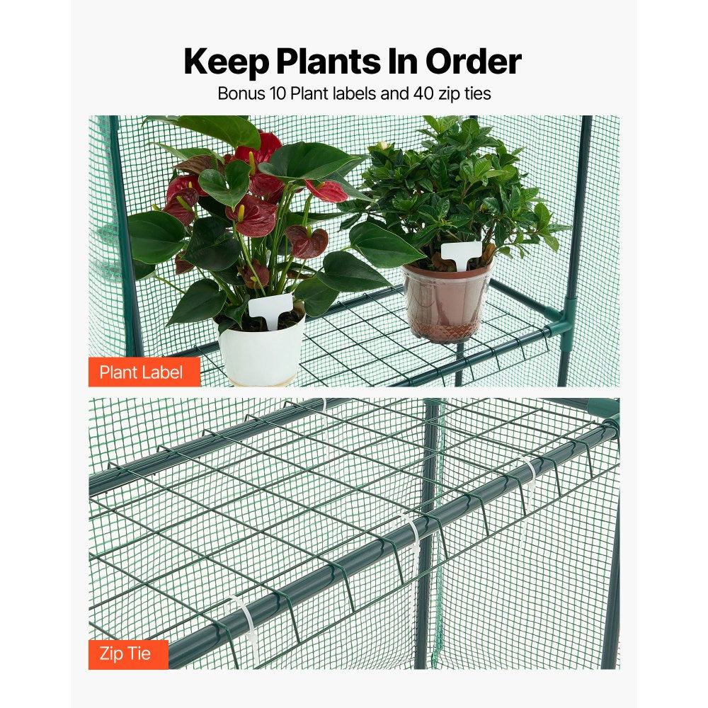 VEVOR Walk-in Greenhouse, 55.5" x 28.3" x 78.7" Greenhouse for Outdoors with PE Cover, 2 Tiers 4 Shelves, Roll-Up Zipper Door, Walk in Green House, Portable Plant Garden Hot House for Backyard Outside