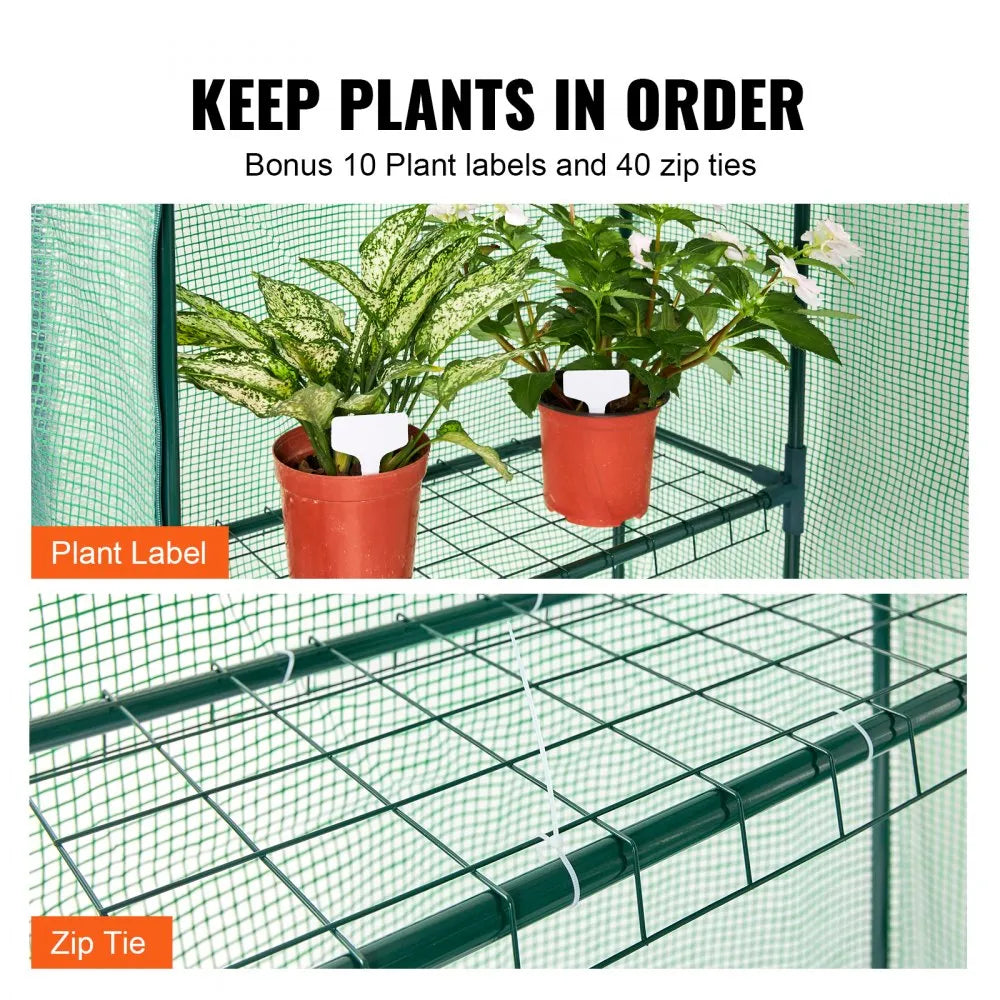 VEVOR Walk-in Green House, 4.6 x 2.4 x 6.7 ft, Greenhouse with Shelves, High Strength PE Cover with Doors, Windows and Steel Frame, Set Up in Minutes, for Planting and Storage