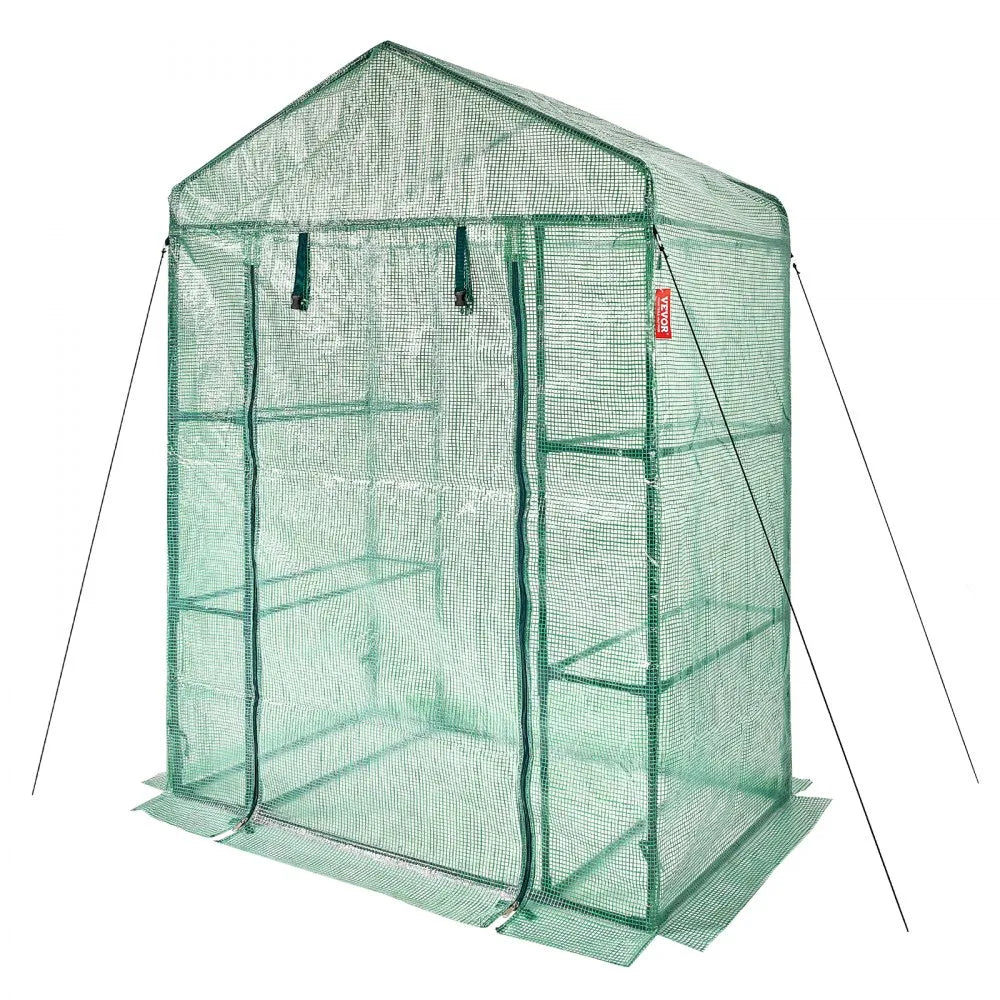 VEVOR Walk-in Green House, 4.6 x 2.4 x 6.7 ft, Greenhouse with Shelves, High Strength PE Cover with Doors, Windows and Steel Frame, Set Up in Minutes, for Planting and Storage