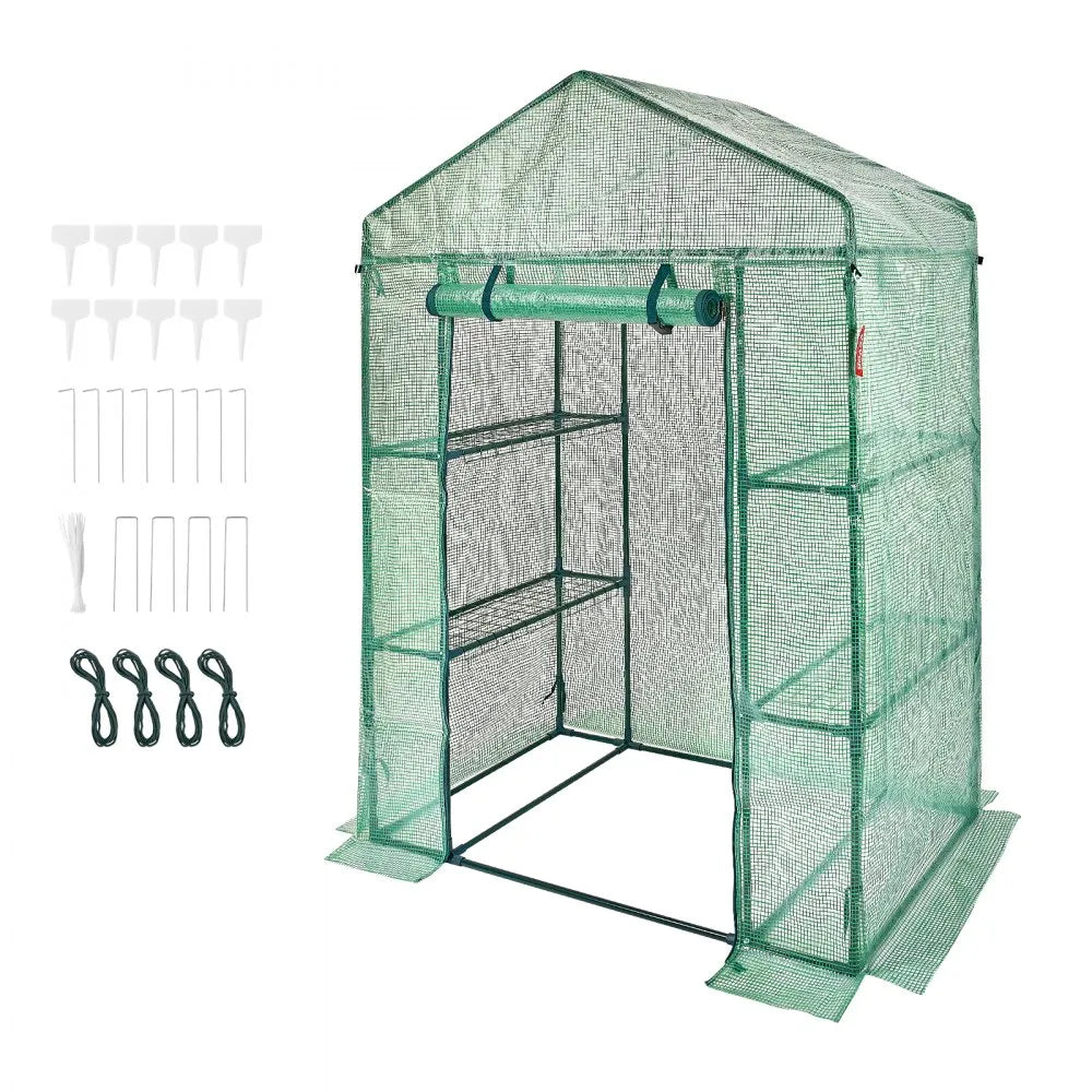 VEVOR Walk-in Green House, 4.6 x 2.4 x 6.7 ft, Greenhouse with Shelves, High Strength PE Cover with Doors, Windows and Steel Frame, Set Up in Minutes, for Planting and Storage