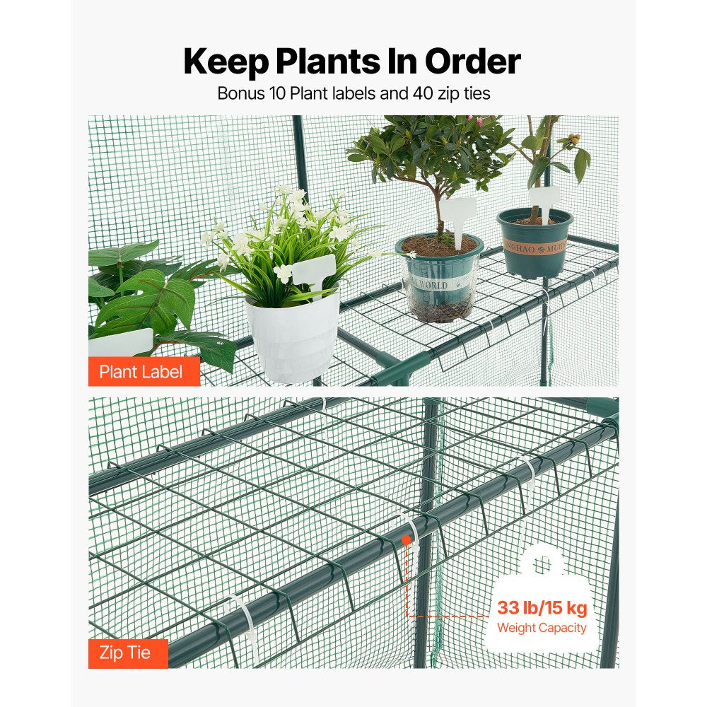 VEVOR Walk-in Greenhouse, 55.5" x 56.1" x 78.7" Greenhouse for Outdoors with PE Cover, 2 Tiers 8 Shelves, Roll-Up Zipper Door, Walk in Green House, Portable Plant Garden Hot House for Backyard Outside