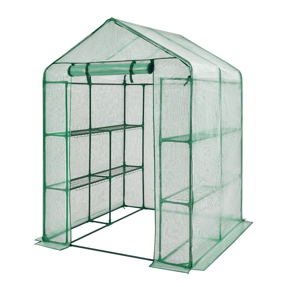 VEVOR Walk-in Greenhouse, 55.5" x 56.1" x 78.7" Greenhouse for Outdoors with PE Cover, 2 Tiers 8 Shelves, Roll-Up Zipper Door, Walk in Green House, Portable Plant Garden Hot House for Backyard Outside