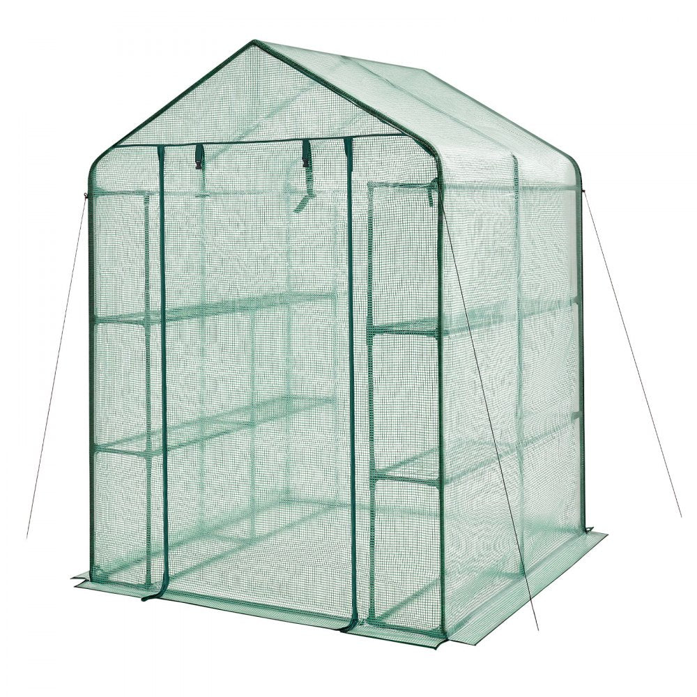 VEVOR Walk-in Greenhouse, 55.5" x 56.1" x 78.7" Greenhouse for Outdoors with PE Cover, 2 Tiers 8 Shelves, Roll-Up Zipper Door, Walk in Green House, Portable Plant Garden Hot House for Backyard Outside