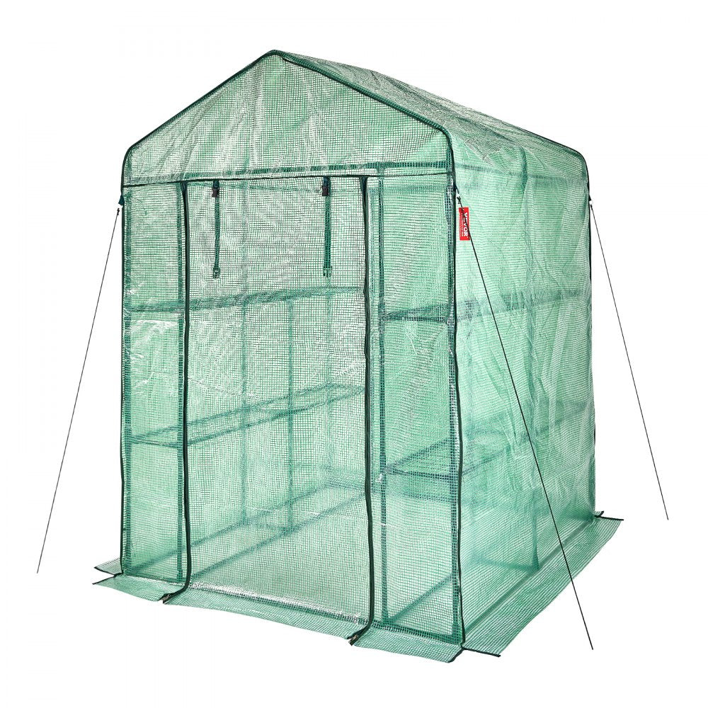 VEVOR Walk-in Green House, 4.6 x 4.6 x 6.6 ft , Greenhouse with Shelves, High Strength PE Cover with Zipper Door and Steel Frame, Assembly in Minutes, Suitable for Planting and Storage