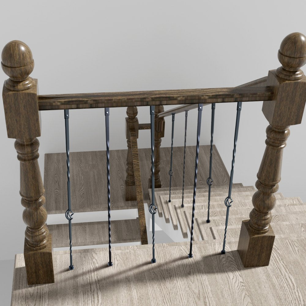 VEVOR Staircase Metal Balusters, 44'' x 1/2" Galvanized Steel Decorative Banister Spindles, 10 Pack Deck Baluster with Hollow Single Baskets, Twists, Spiral Stair Railing w/ Shoes & Screws
