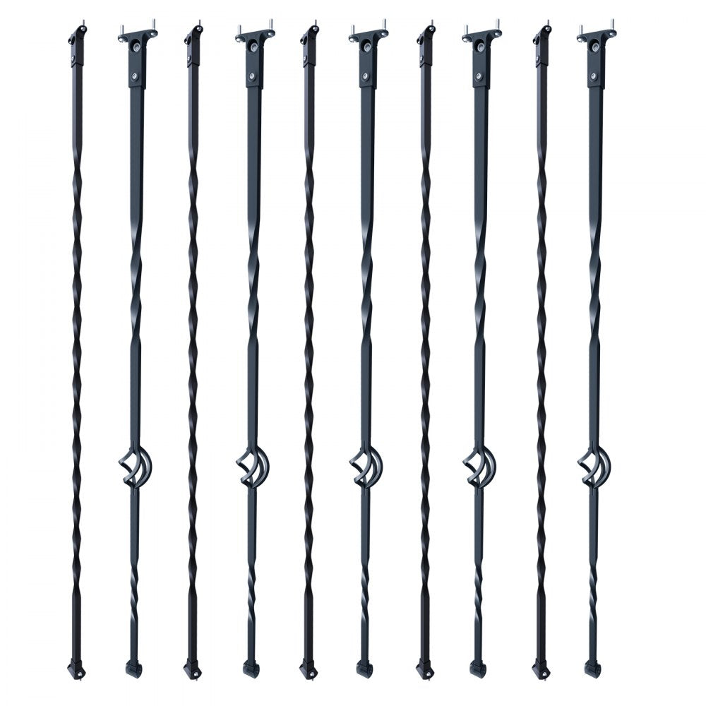 VEVOR Staircase Metal Balusters, 44'' x 1/2" Galvanized Steel Decorative Banister Spindles, 10 Pack Deck Baluster with Hollow Single Baskets, Twists, Spiral Stair Railing w/ Shoes & Screws