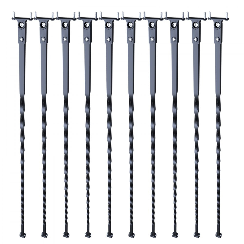 VEVOR Staircase Metal Balusters, 44'' x 1/2" Galvanized Steel Decorative Banister Spindles, 10 Pack Deck Baluster with Hollow Twists, Satin Black Spiral Stair Railing with Shoes & Screws