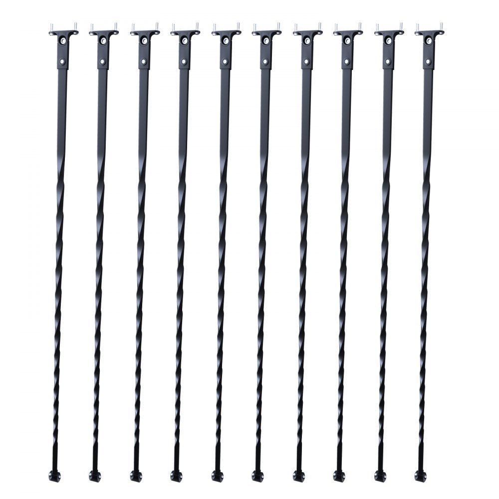 VEVOR Staircase Metal Balusters, 44'' x 1/2" Galvanized Steel Decorative Banister Spindles, 10 Pack Deck Baluster with Hollow Twists, Satin Black Spiral Stair Railing with Shoes & Screws
