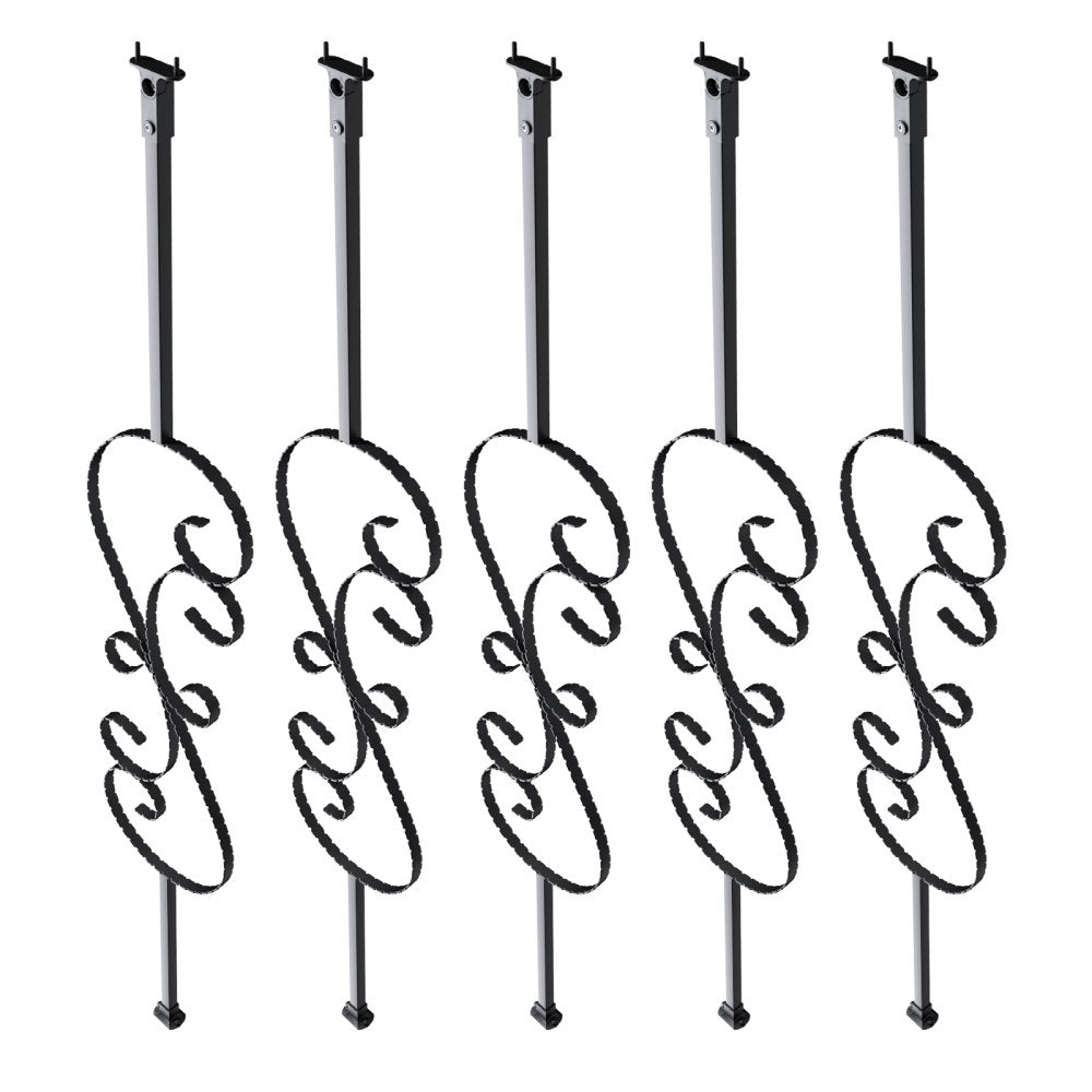 VEVOR Staircase Metal Balusters, 44'' x 1/2" Galvanized Steel Decorative Banister Spindles, 5 Pack S Shape Deck Baluster, Hollow Satin Black Spiral Stair Railing with Shoes & Screws